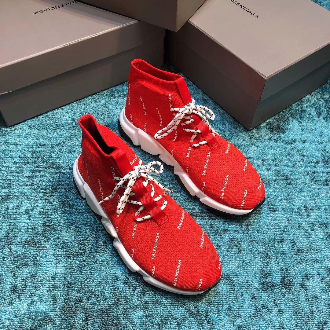 Balenciaga Speed Knitted socks High Quality Sneakers Red and Monogram print with Two-tone shoelace WS980035