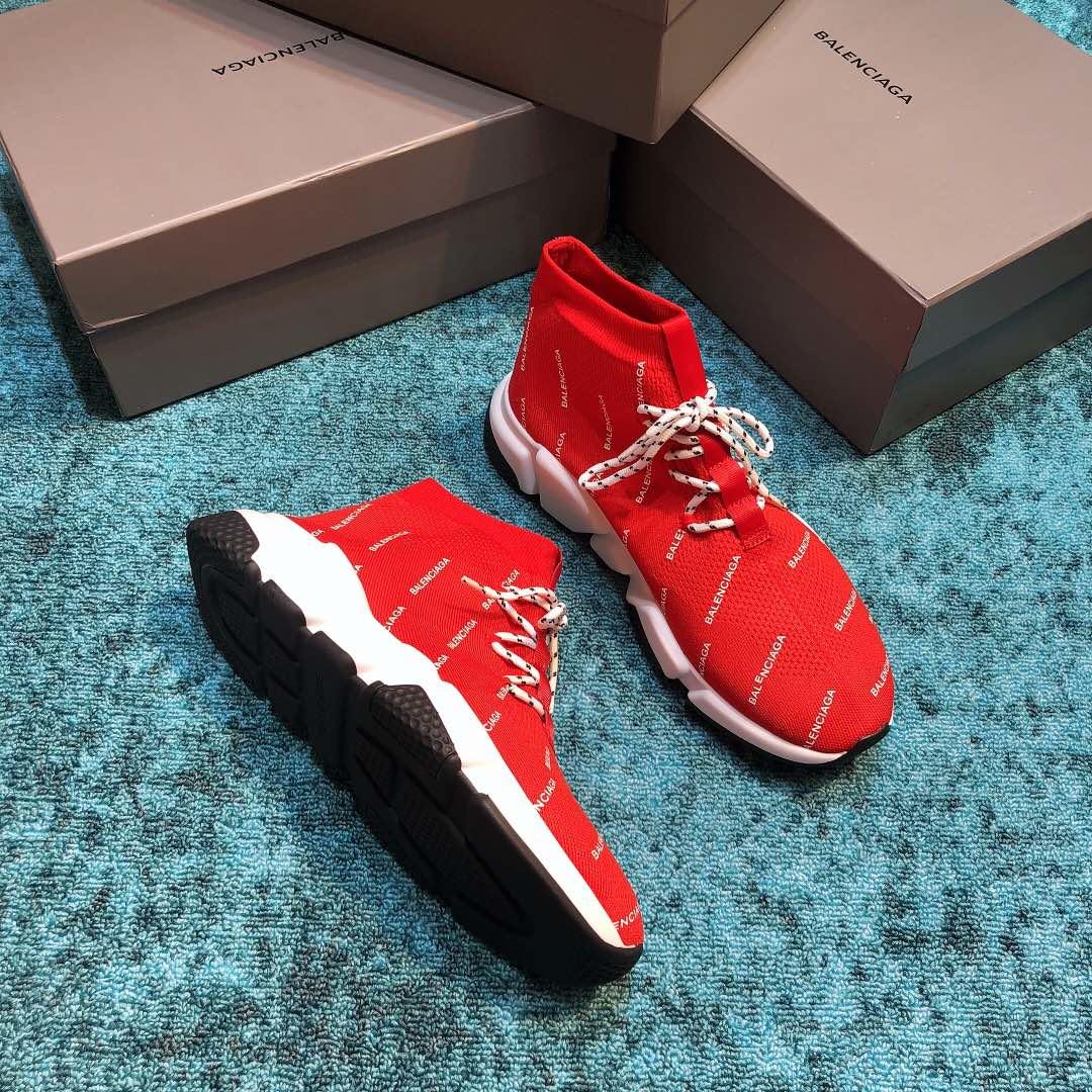 Balenciaga Speed Knitted socks High Quality Sneakers Red and Monogram print with Two-tone shoelace WS980035