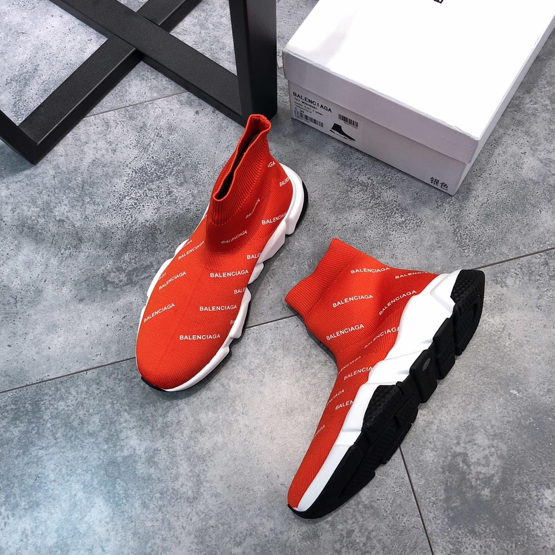 Balenciaga Speed Knitted socks High Quality Sneakers Red and letter print with white sole WS980020