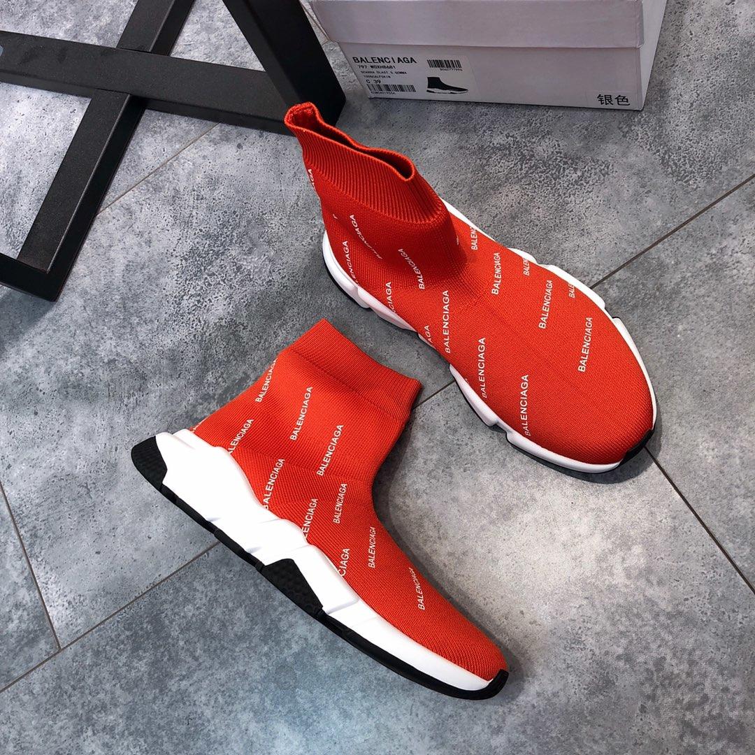 Balenciaga Speed Knitted socks High Quality Sneakers Red and letter print with white sole WS980020