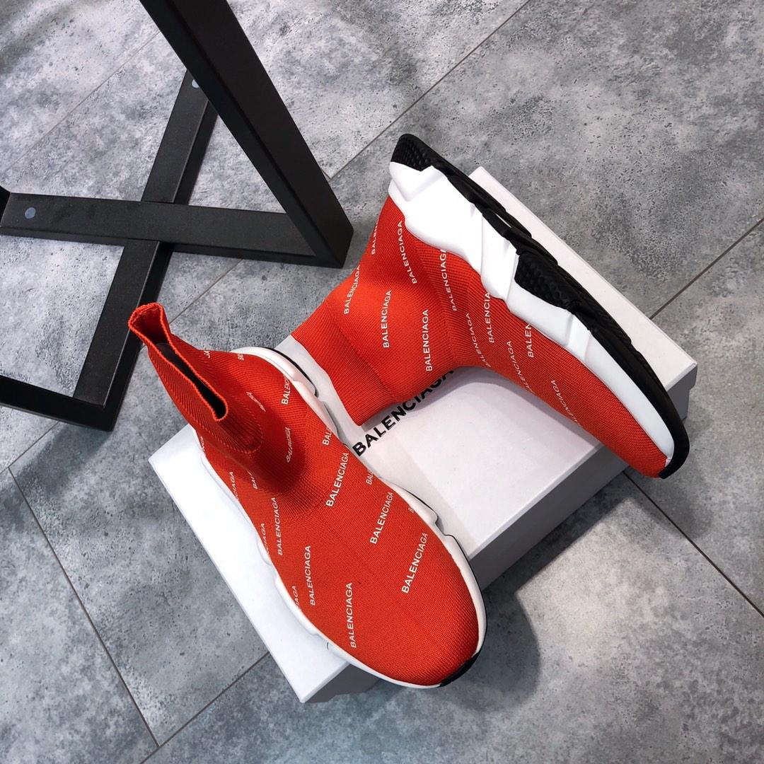 Balenciaga Speed Knitted socks High Quality Sneakers Red and letter print with white sole WS980020