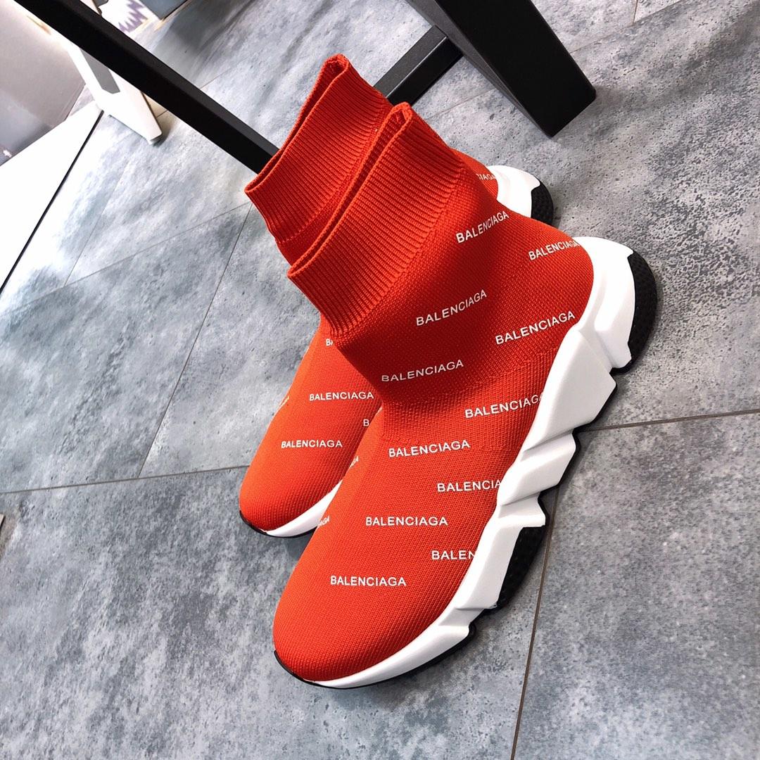 Balenciaga Speed Knitted socks High Quality Sneakers Red and letter print with white sole WS980020