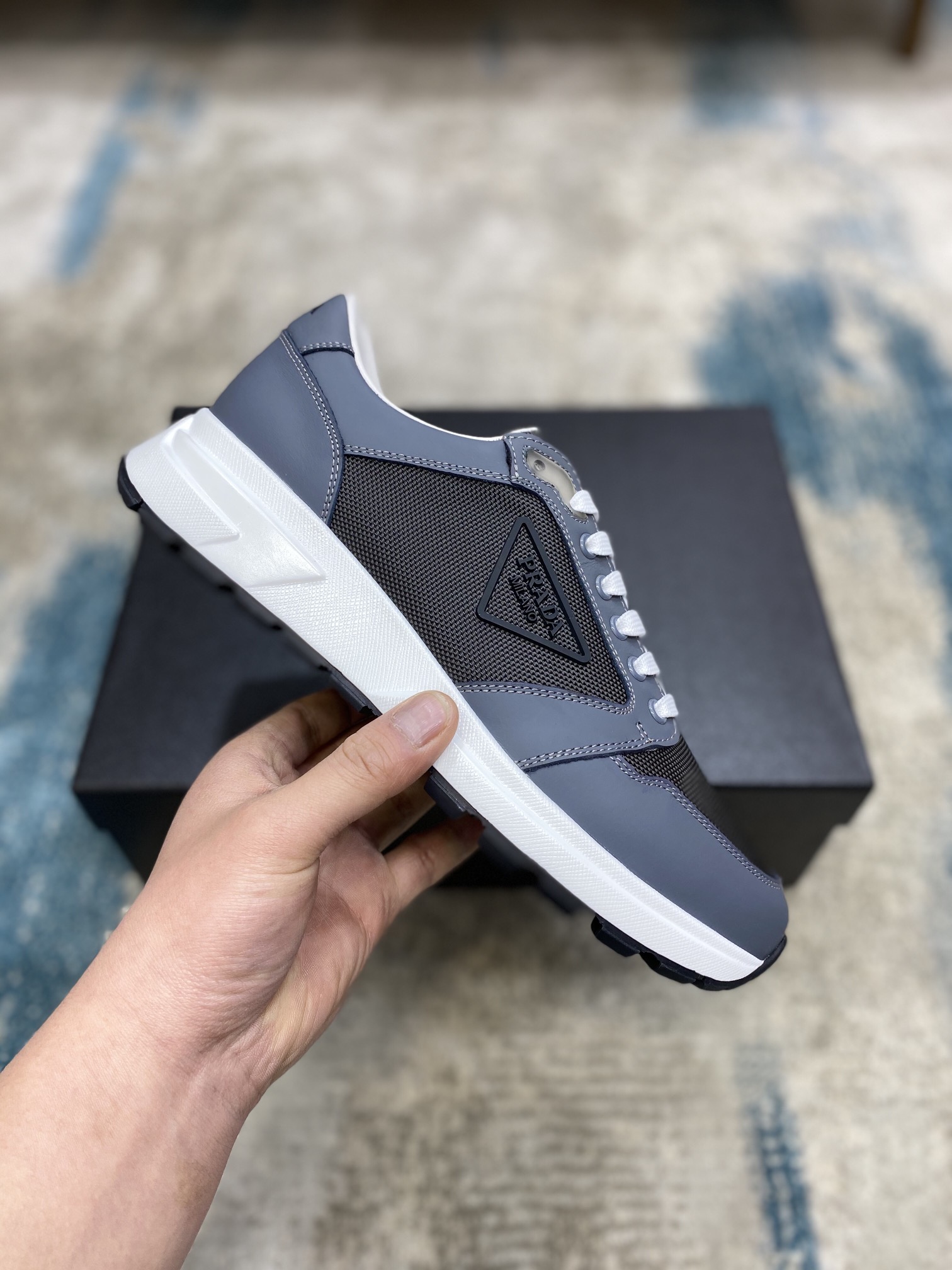 Prada Leisure Sneaker in Blue with Black