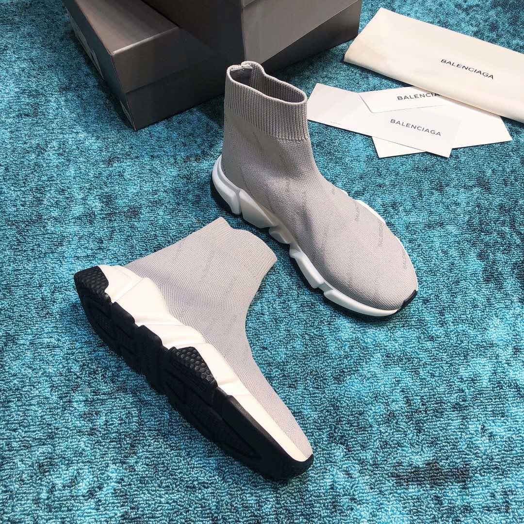 Balenciaga Speed Knitted socks High Quality Sneakers Grey and white soles with black details WS980022