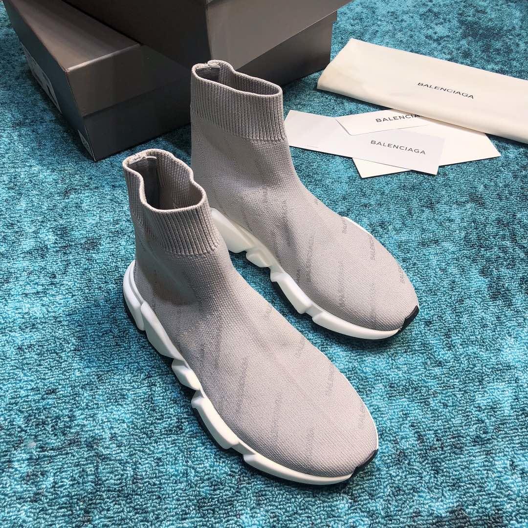 Balenciaga Speed Knitted socks High Quality Sneakers Grey and white soles with black details WS980022