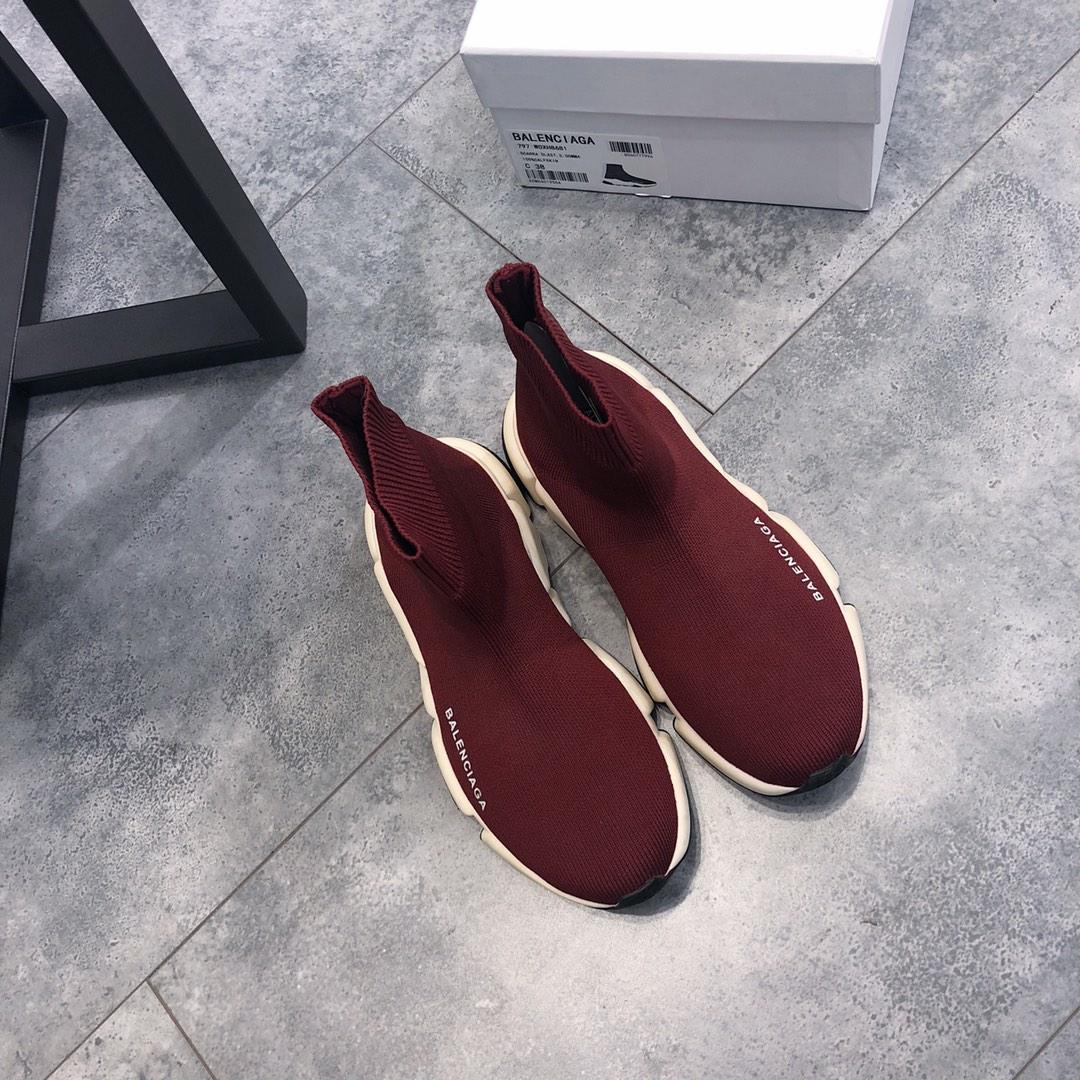 Balenciaga Speed Knitted socks High Quality Sneakers Burgundy and white rubber soles WS980003