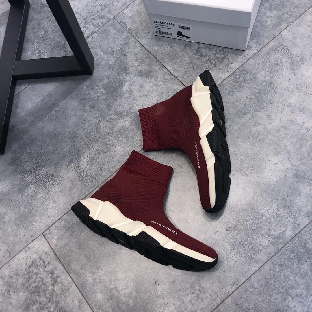 Balenciaga Speed Knitted socks High Quality Sneakers Burgundy and white rubber soles WS980003