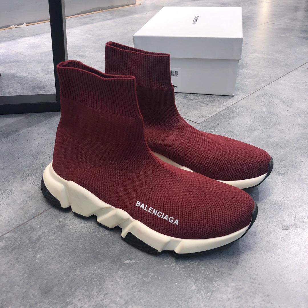 Balenciaga Speed Knitted socks High Quality Sneakers Burgundy and white rubber soles WS980003