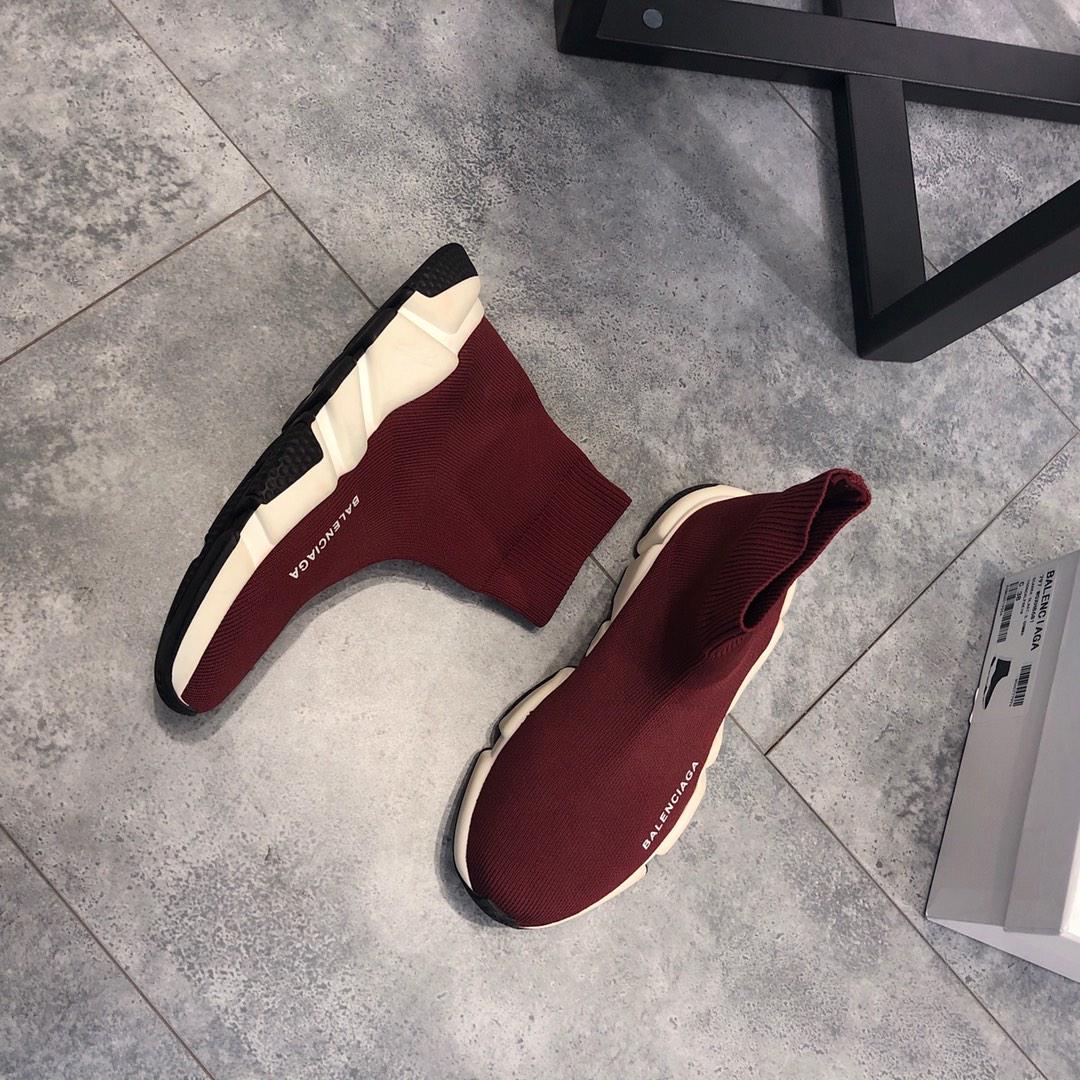 Balenciaga Speed Knitted socks High Quality Sneakers Burgundy and white rubber soles WS980003