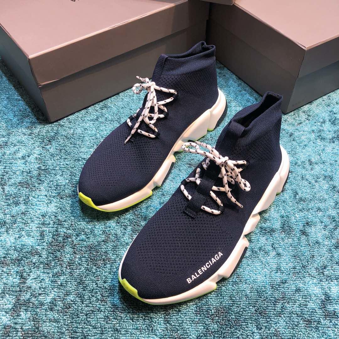 Balenciaga Speed Knitted socks High Quality Sneakers Blue and Color-block sole with Two-tone shoelace WS980031