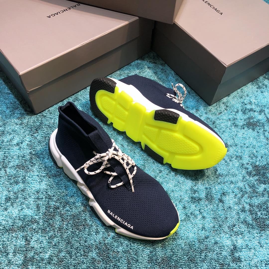 Balenciaga Speed Knitted socks High Quality Sneakers Blue and Color-block sole with Two-tone shoelace WS980031