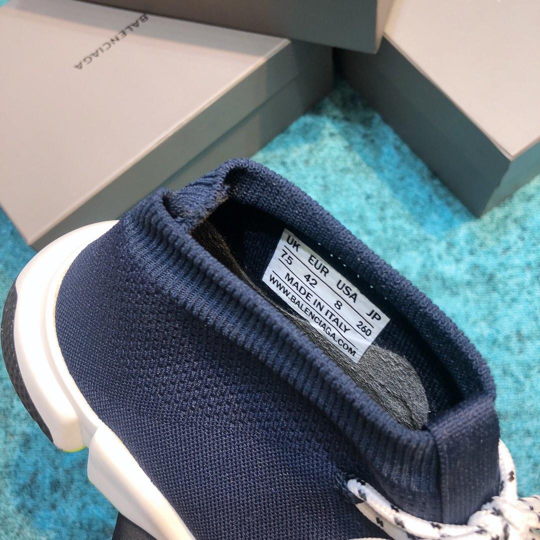 Balenciaga Speed Knitted socks High Quality Sneakers Blue and Color-block sole with Two-tone shoelace WS980031