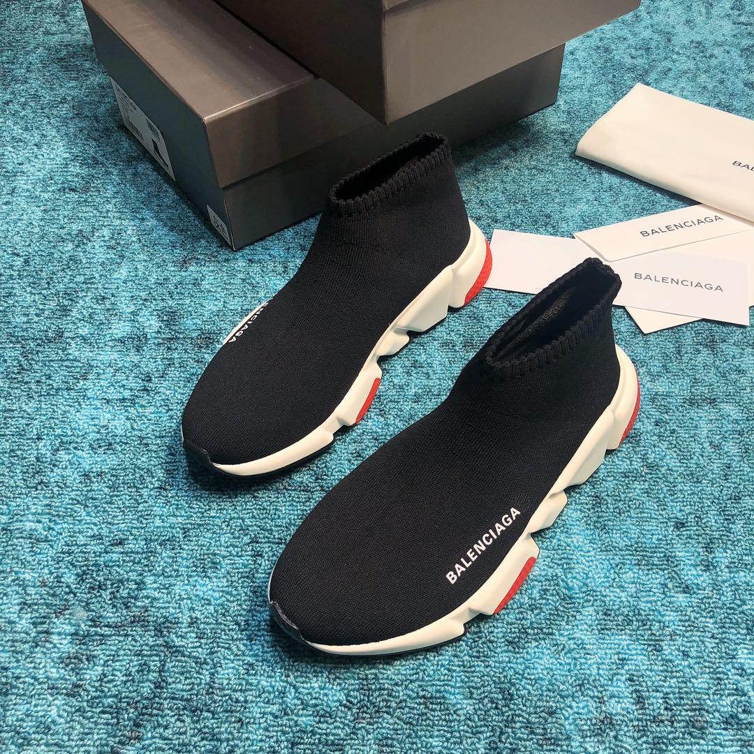 Balenciaga Speed Knitted socks High Quality Sneakers Black and white sole with red details WS980024