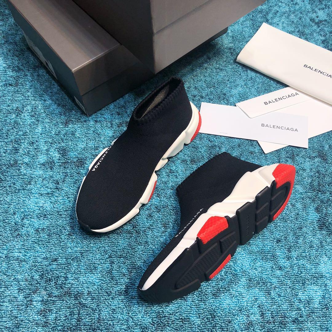 Balenciaga Speed Knitted socks High Quality Sneakers Black and white sole with red details WS980024