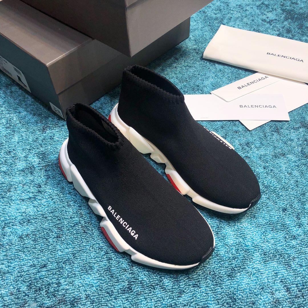 Balenciaga Speed Knitted socks High Quality Sneakers Black and white sole with red details WS980024