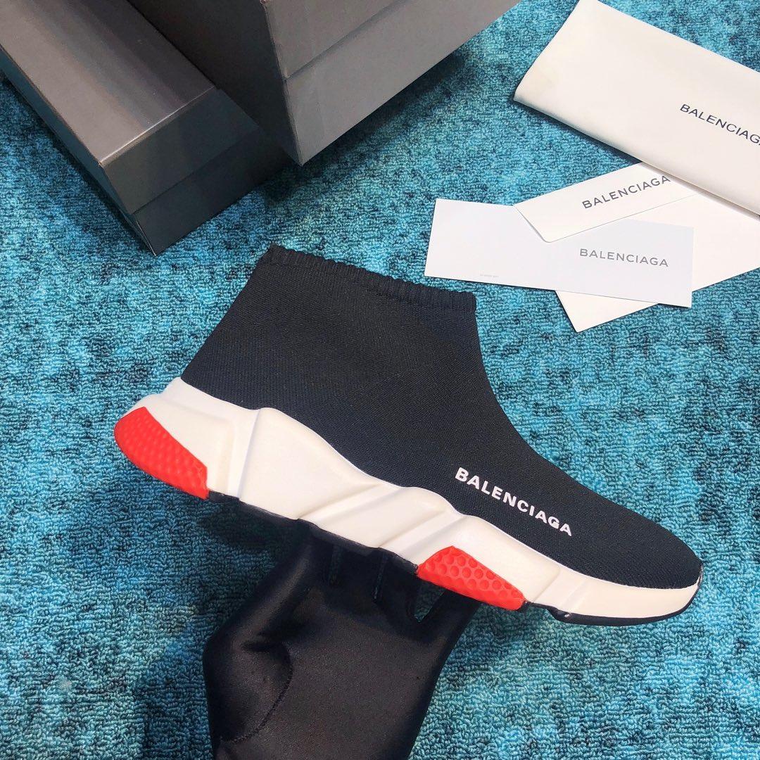 Balenciaga Speed Knitted socks High Quality Sneakers Black and white sole with red details WS980024