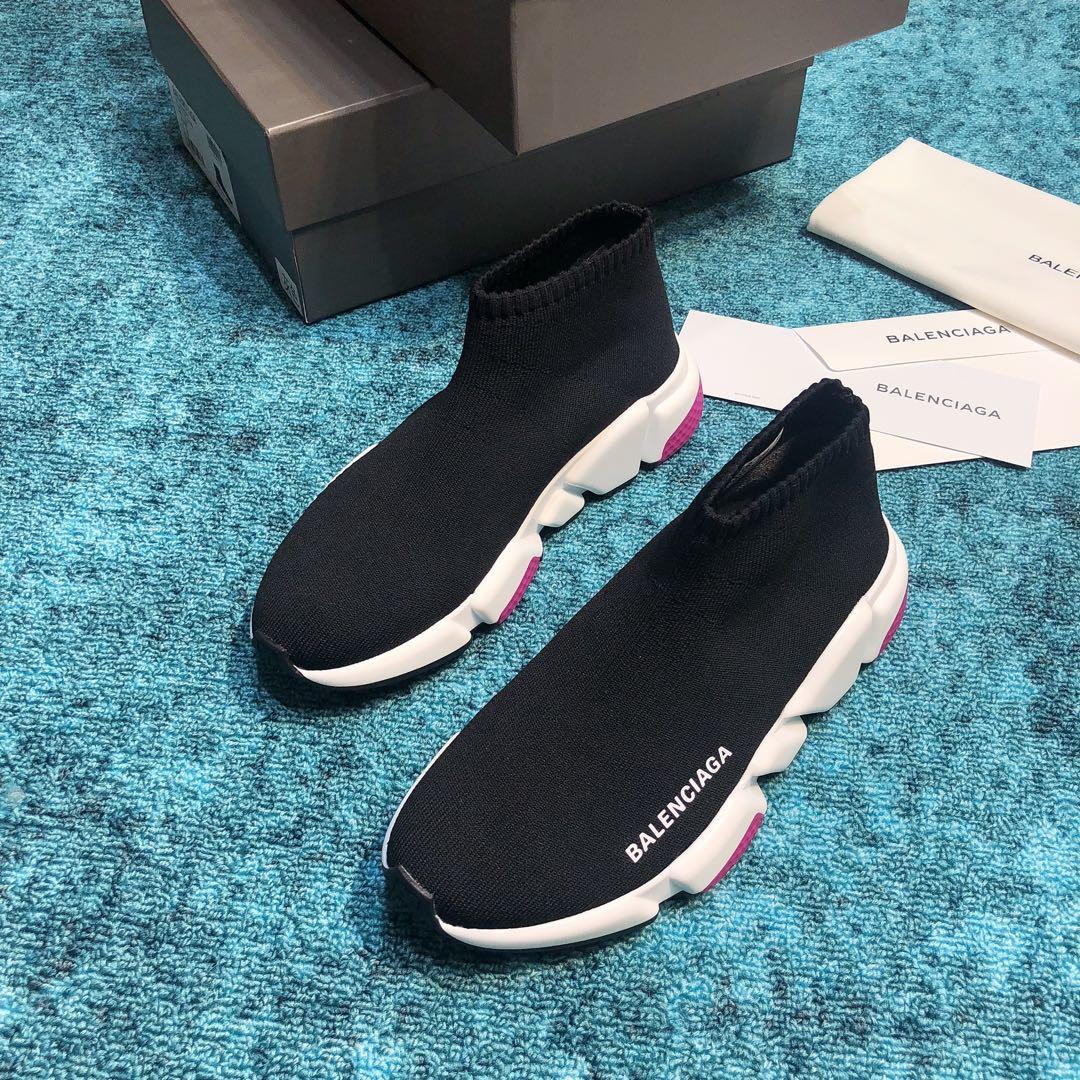 Balenciaga Speed Knitted socks High Quality Sneakers Black and white sole with pink details  WS980023