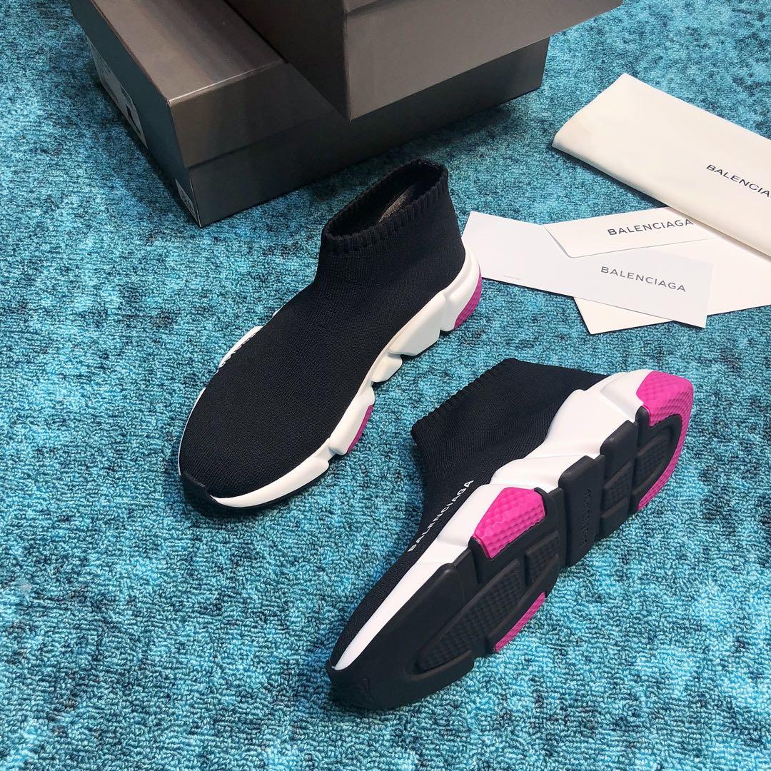 Balenciaga Speed Knitted socks High Quality Sneakers Black and white sole with pink details  WS980023
