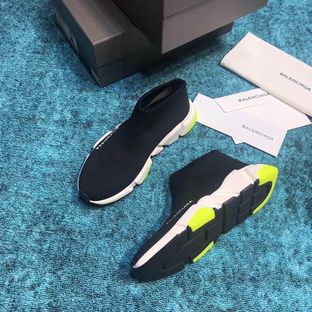 Balenciaga Speed Knitted socks High Quality Sneakers Black and white sole with green details WS980025
