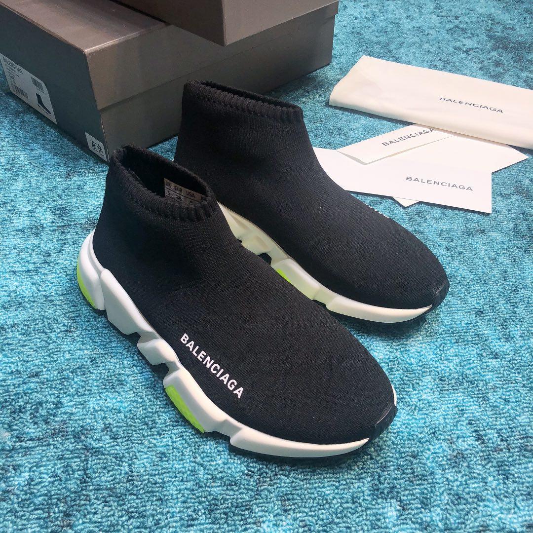 Balenciaga Speed Knitted socks High Quality Sneakers Black and white sole with green details WS980025