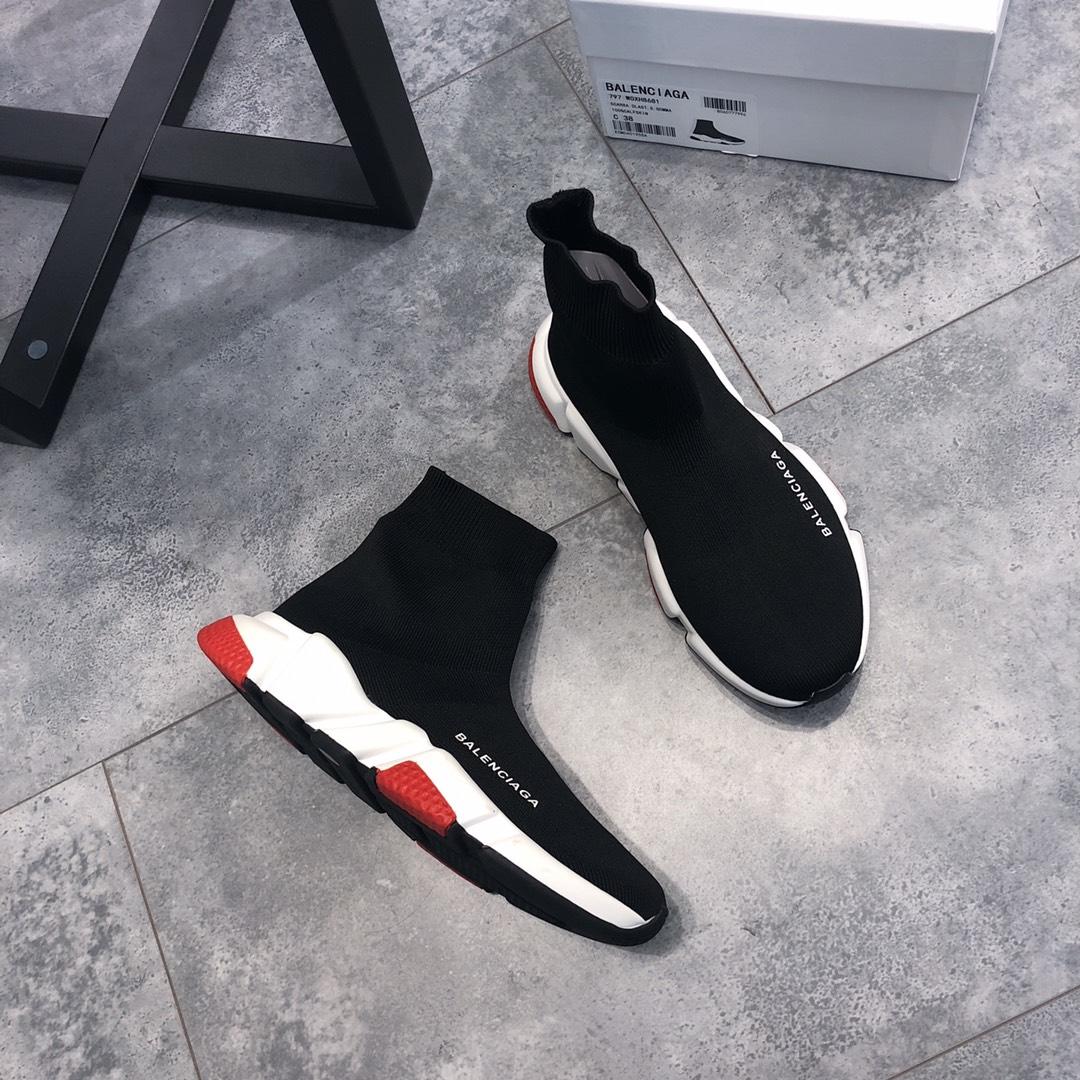 Balenciaga Speed Knitted socks High Quality Sneakers Black and white rubber sole with red details WS980039