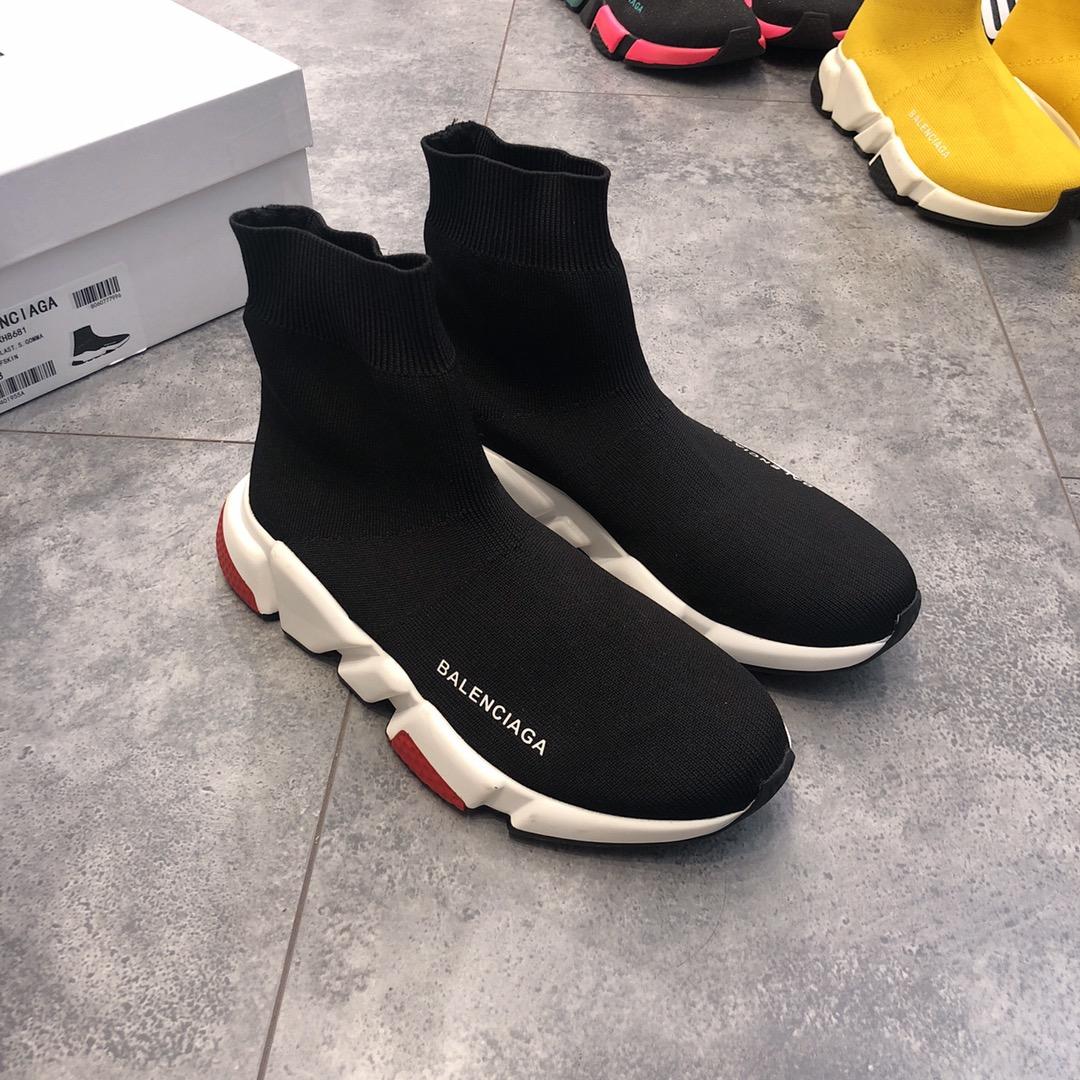 Balenciaga Speed Knitted socks High Quality Sneakers Black and white rubber sole with red details WS980039