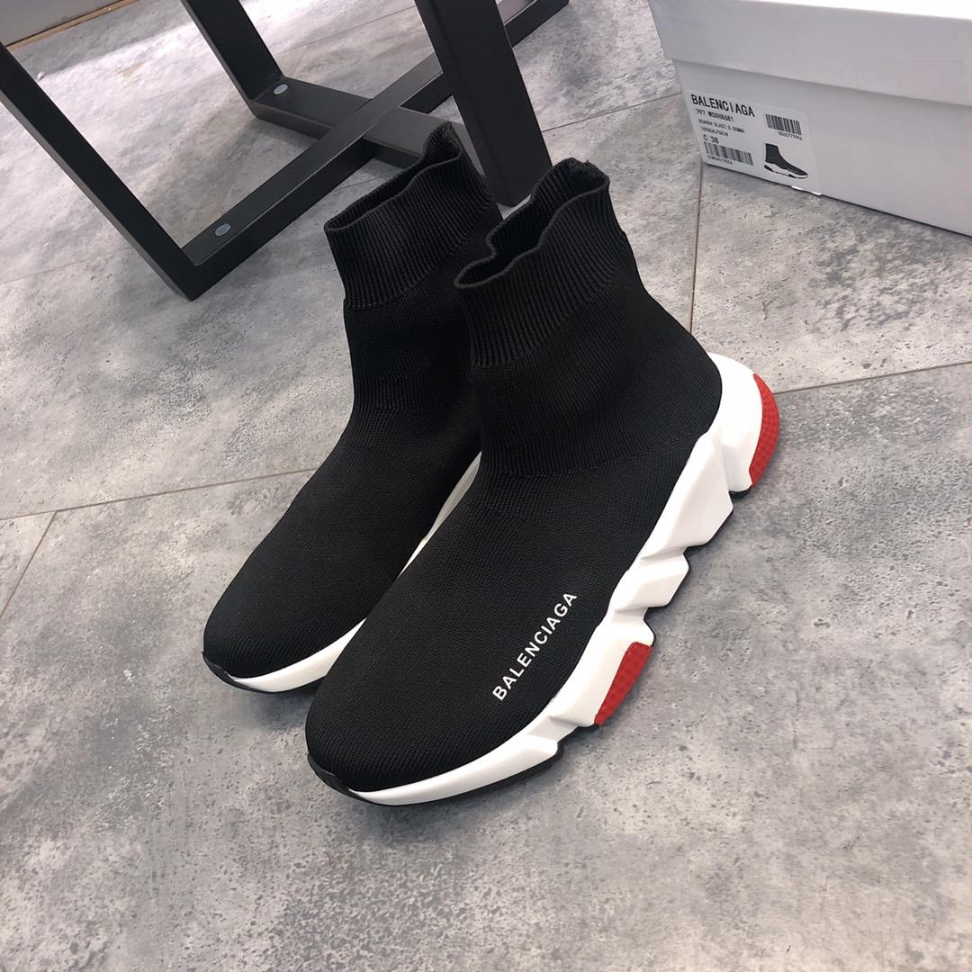 Balenciaga Speed Knitted socks High Quality Sneakers Black and white rubber sole with red details WS980039