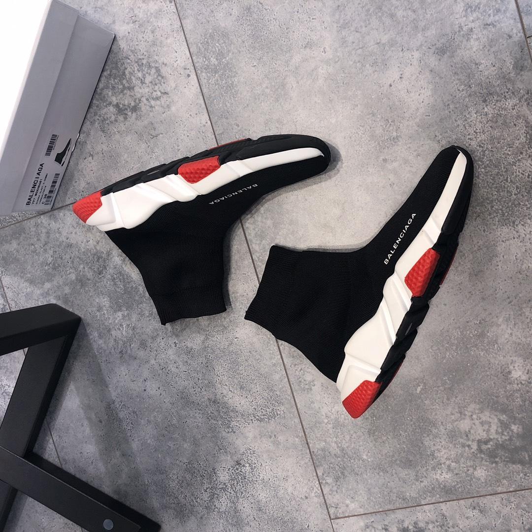 Balenciaga Speed Knitted socks High Quality Sneakers Black and white rubber sole with red details WS980039