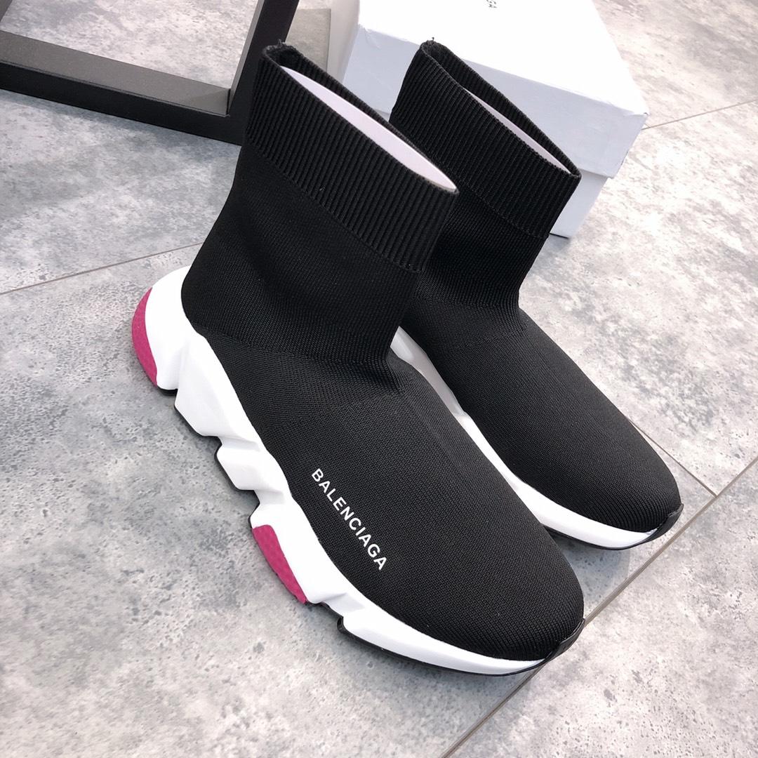 Balenciaga Speed Knitted socks High Quality Sneakers Black and white rubber sole with purple detail WS980008