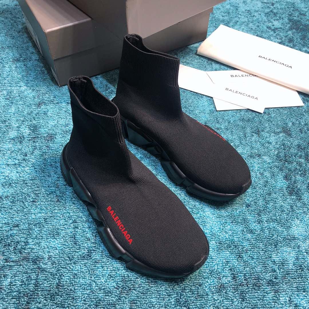 Balenciaga Speed Knitted socks High Quality Sneakers Black and red print with black rubber sole WS980037