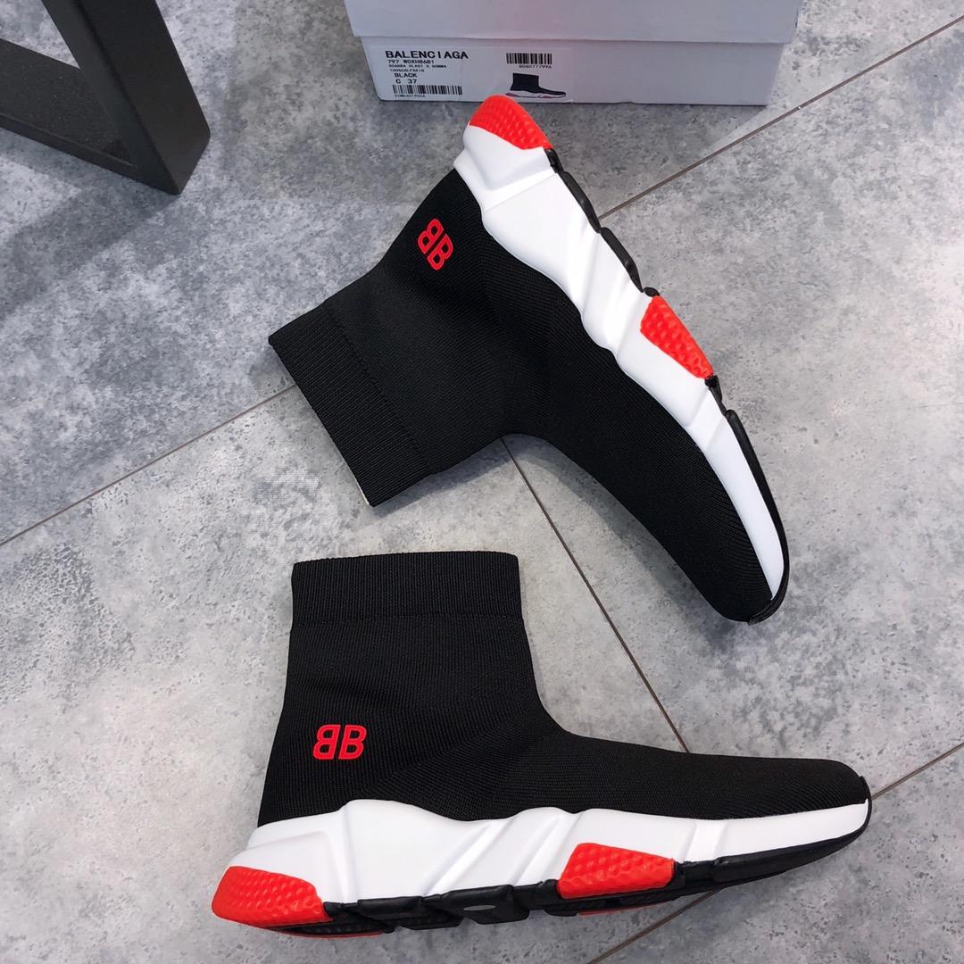 Balenciaga Speed Knitted socks High Quality Sneakers Black and red BB print and white rubber sole WS980010