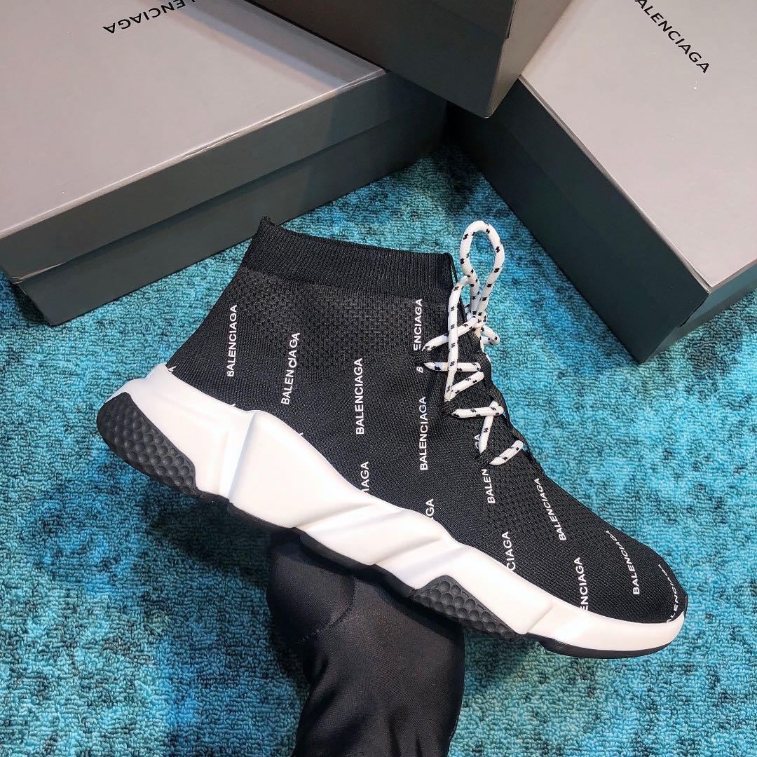 Balenciaga Speed Knitted socks High Quality Sneakers Black and Monogram print with Two-tone shoelace WS980034