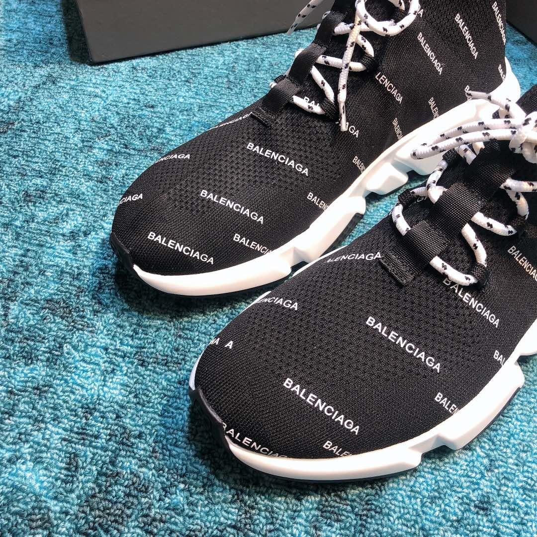 Balenciaga Speed Knitted socks High Quality Sneakers Black and Monogram print with Two-tone shoelace WS980034