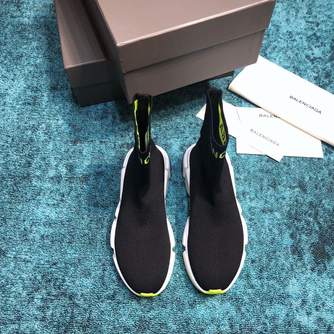 Balenciaga Speed Knitted socks High Quality Sneakers Black and green print with white rubber sole WS980038