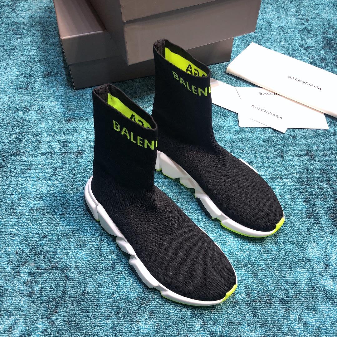 Balenciaga Speed Knitted socks High Quality Sneakers Black and green print with white rubber sole WS980038