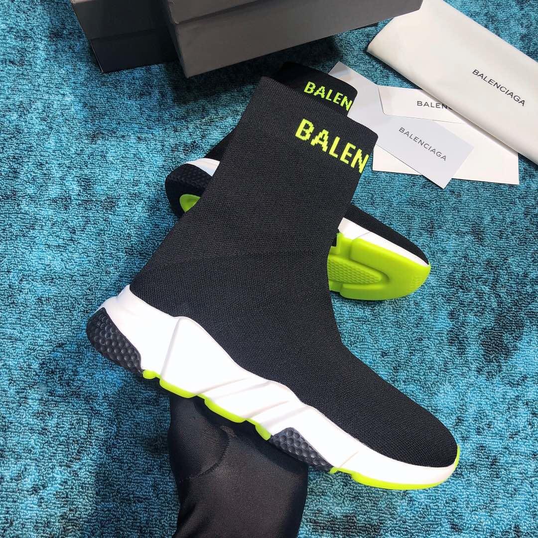 Balenciaga Speed Knitted socks High Quality Sneakers Black and green print with white rubber sole WS980038