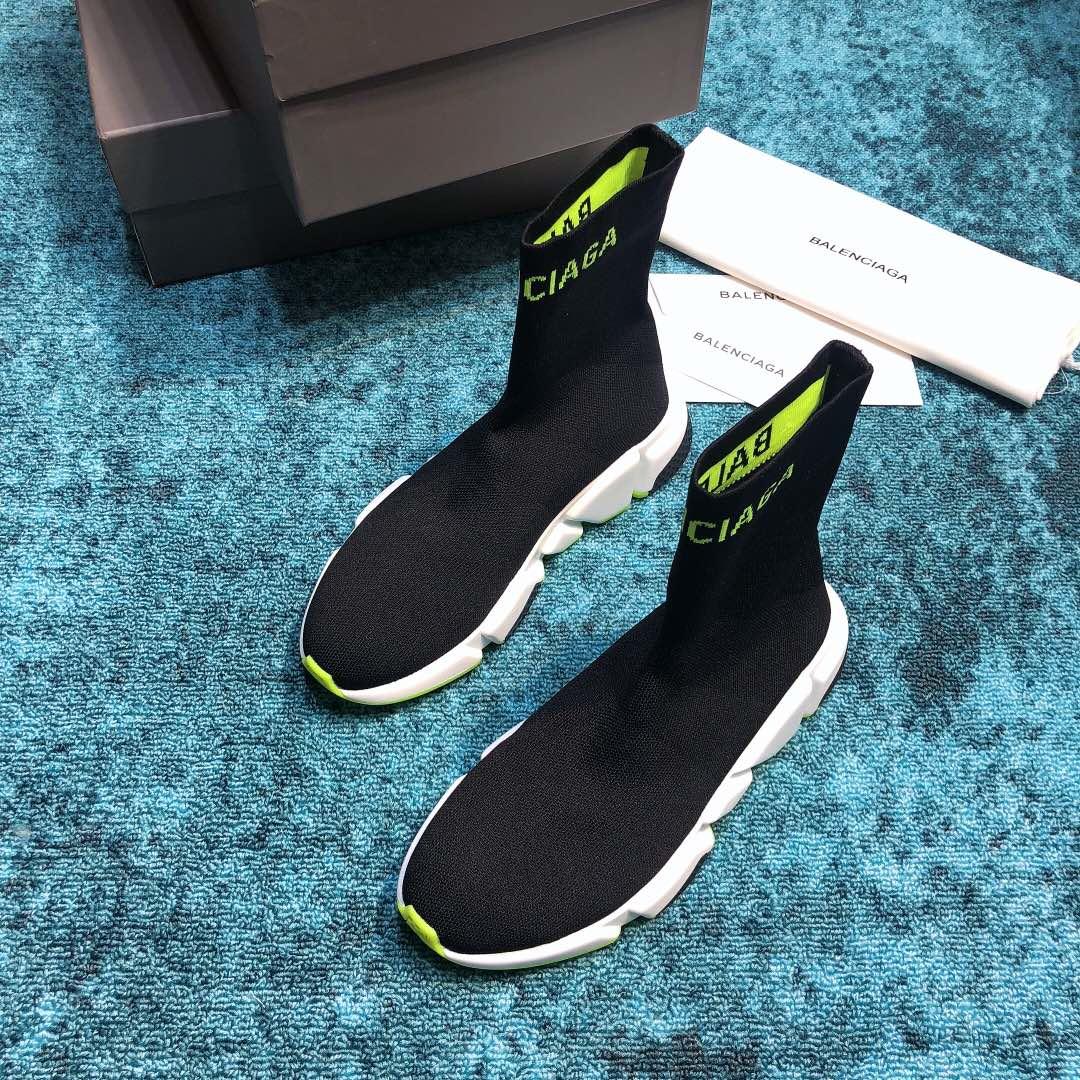 Balenciaga Speed Knitted socks High Quality Sneakers Black and green print with white rubber sole WS980038