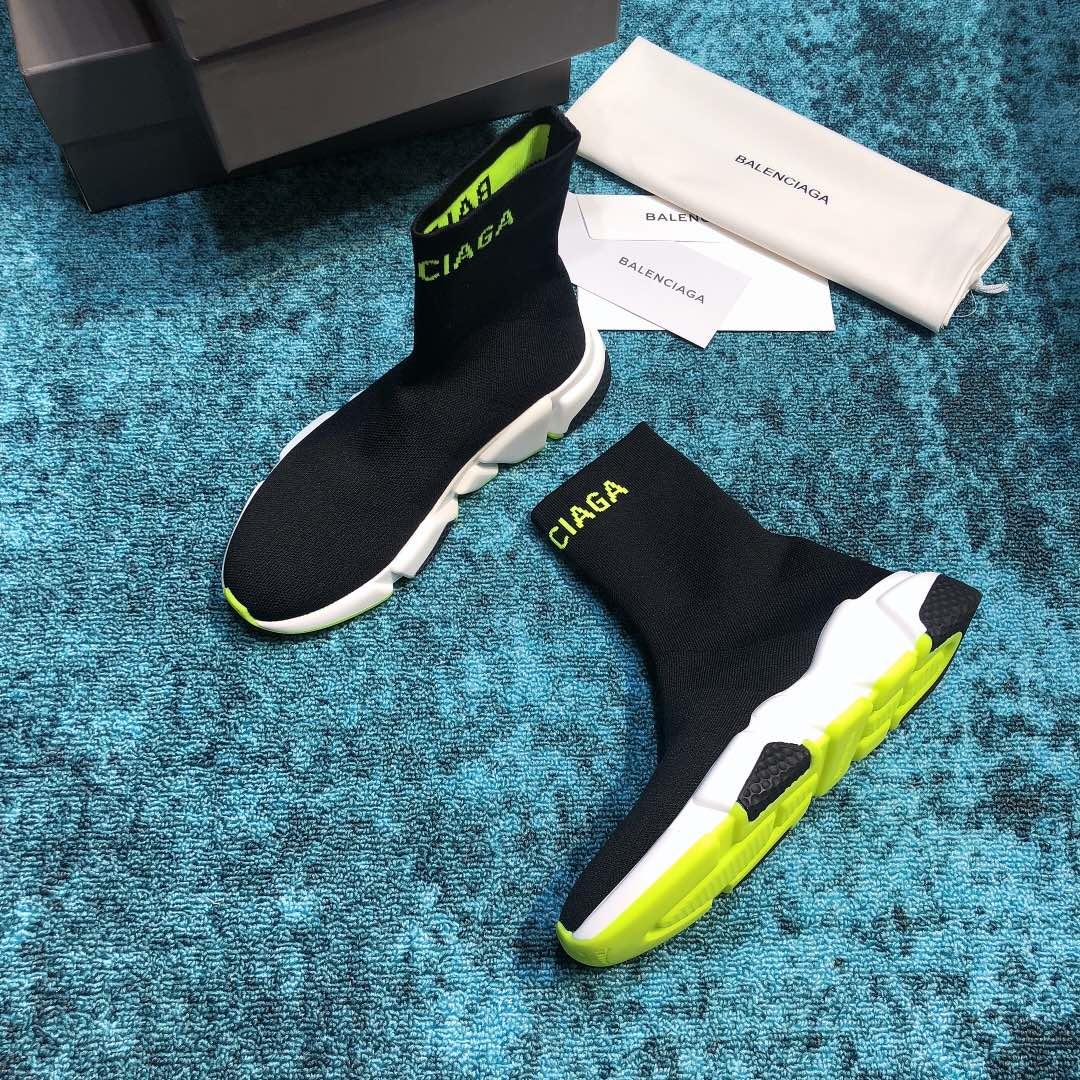 Balenciaga Speed Knitted socks High Quality Sneakers Black and green print with white rubber sole WS980038