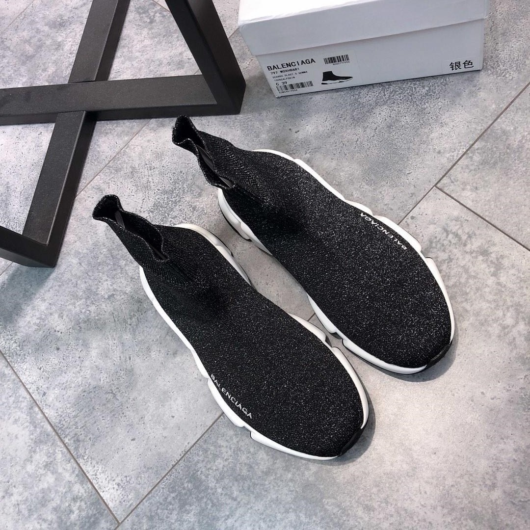 Balenciaga Speed Knitted socks High Quality Sneakers Black and flash detail with white rubber sole WS980015