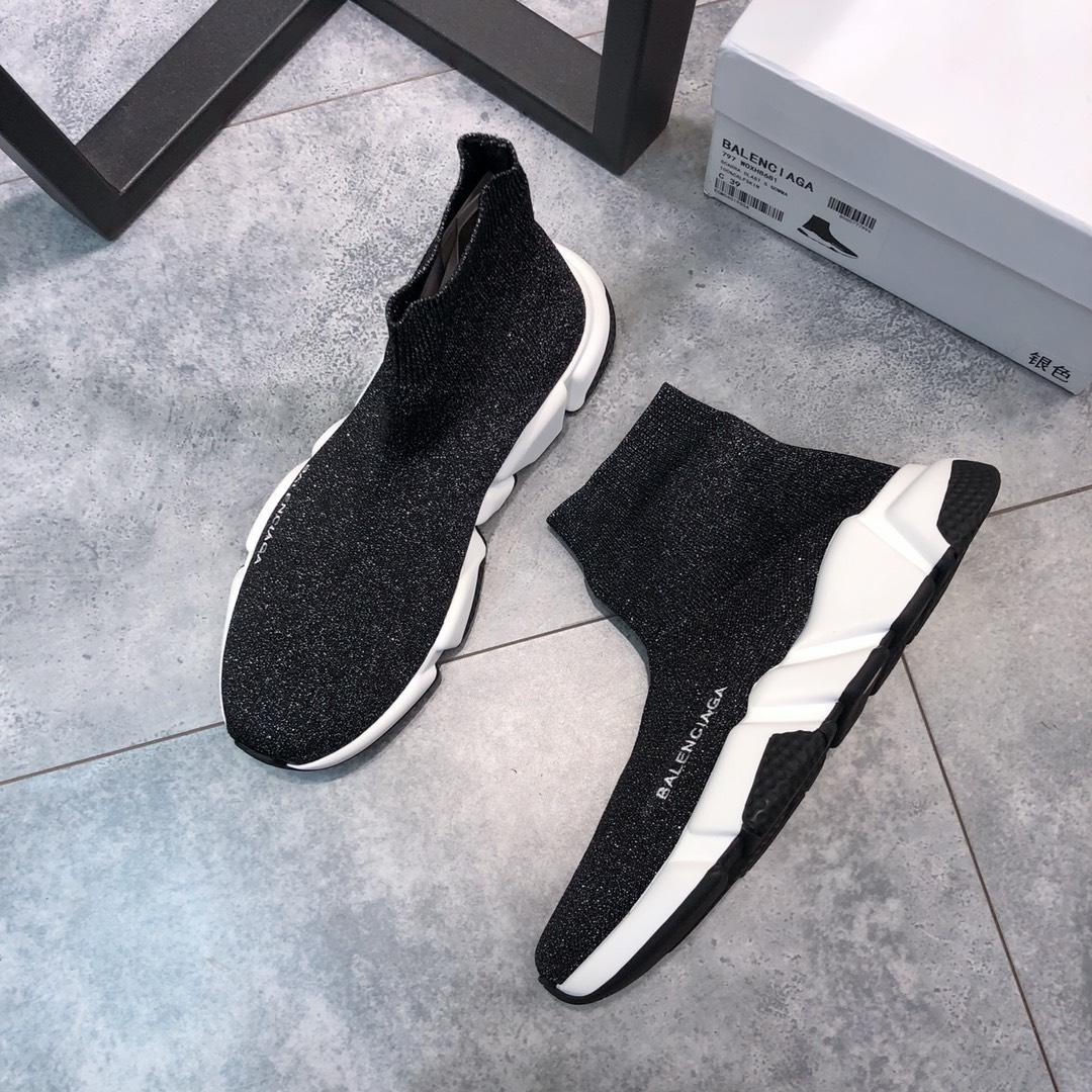 Balenciaga Speed Knitted socks High Quality Sneakers Black and flash detail with white rubber sole WS980015