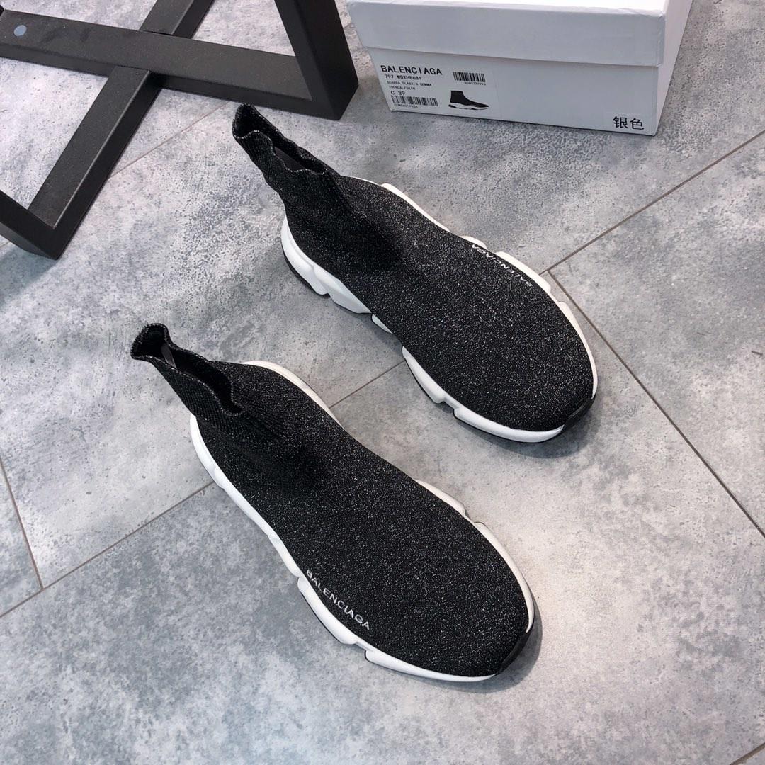 Balenciaga Speed Knitted socks High Quality Sneakers Black and flash detail with white rubber sole WS980015