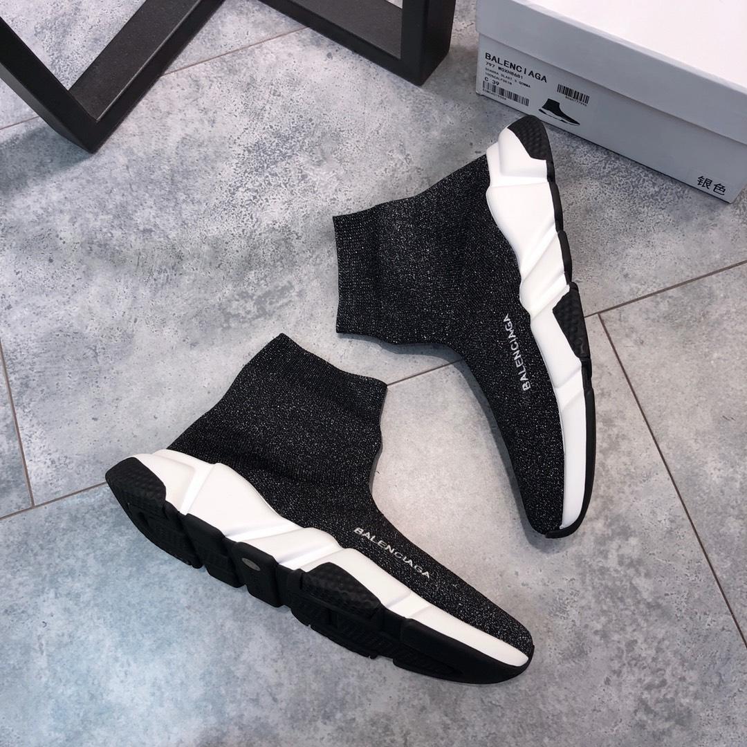 Balenciaga Speed Knitted socks High Quality Sneakers Black and flash detail with white rubber sole WS980015