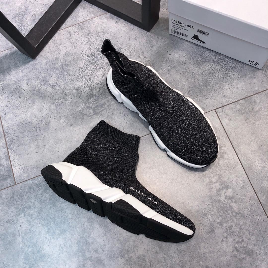 Balenciaga Speed Knitted socks High Quality Sneakers Black and flash detail with white rubber sole WS980015