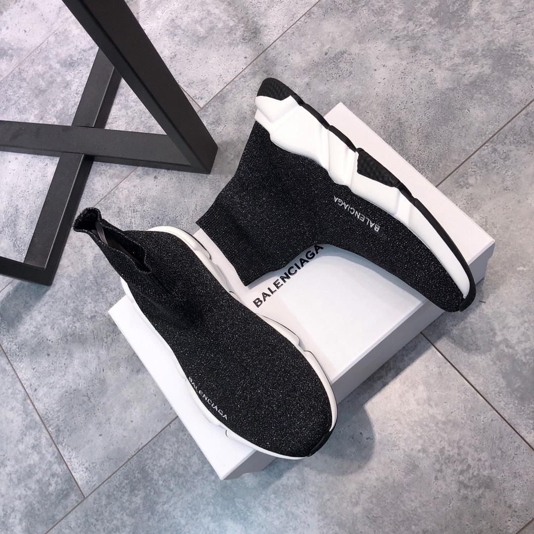 Balenciaga Speed Knitted socks High Quality Sneakers Black and flash detail with white rubber sole WS980015