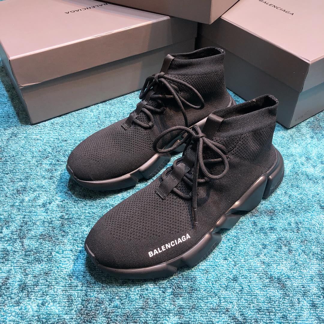 Balenciaga Speed Knitted socks High Quality Sneakers Black and black sole with black lace WS980027