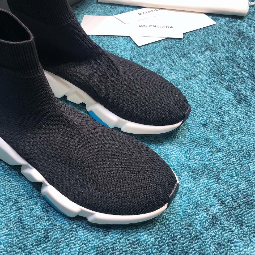 Balenciaga Speed Knitted socks High Quality Sneakers Black and BB printing with blue sole detail WS980033