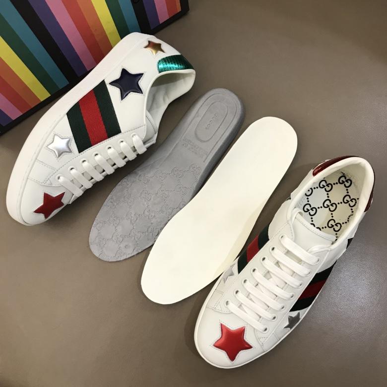 Gucci Perfect Quality Sneakers White and Green and red web details with White rubber sole MS02675