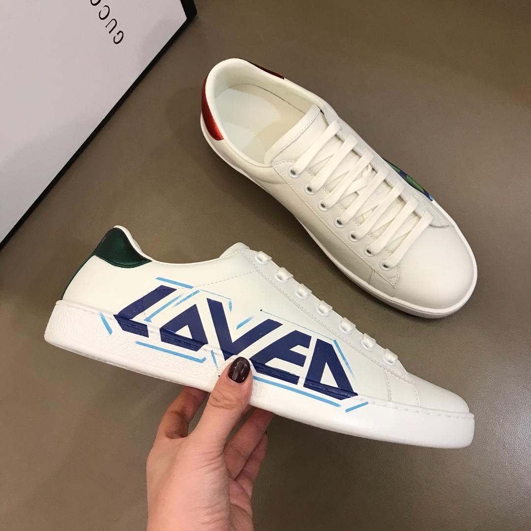 Gucci Perfect Quality Sneakers White and "Loved" print with White rubber sole MS02699