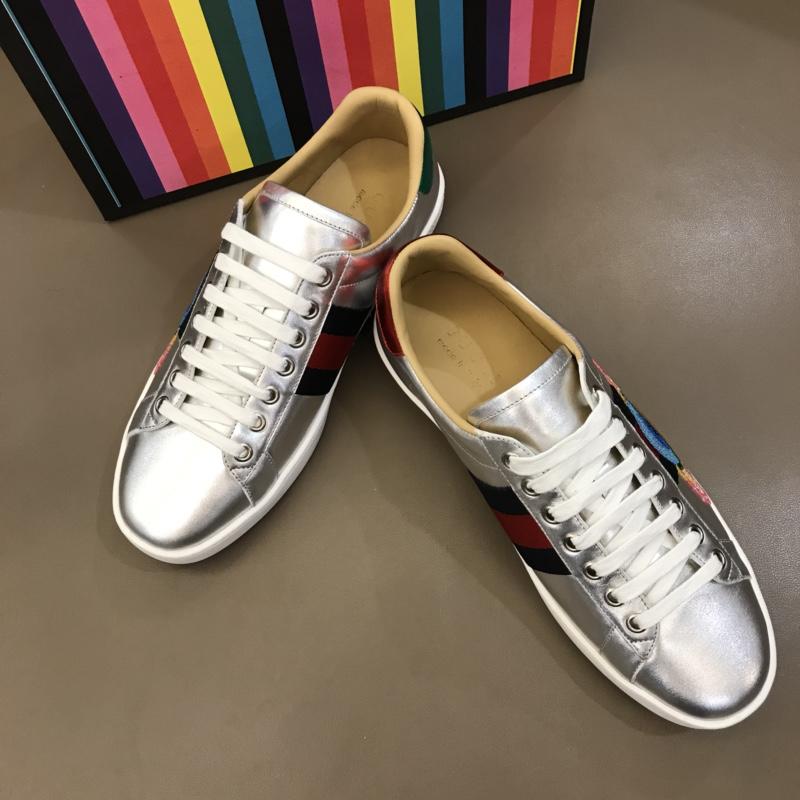 Gucci Perfect Quality Sneakers Silver shiny and Planet embroidery with White rubber sole MS02673