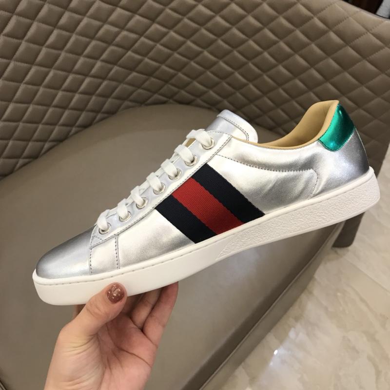 Gucci Perfect Quality Sneakers Silver shiny and Planet embroidery with White rubber sole MS02673